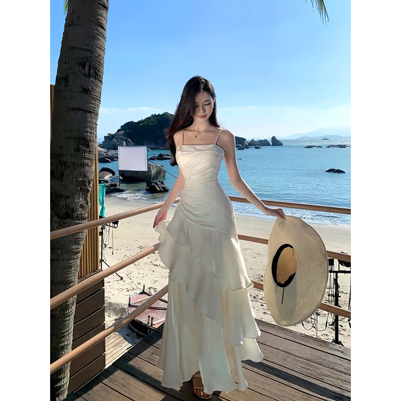 ĐẦM MAXI BECHIC ĐẦM XOÈ XẾP LY TẦNG HAI DÂY CỔ VUÔNG SẴN MUAT NGỰC ĐI CHƠI ĐI TIỆC ĐI DU LỊCH