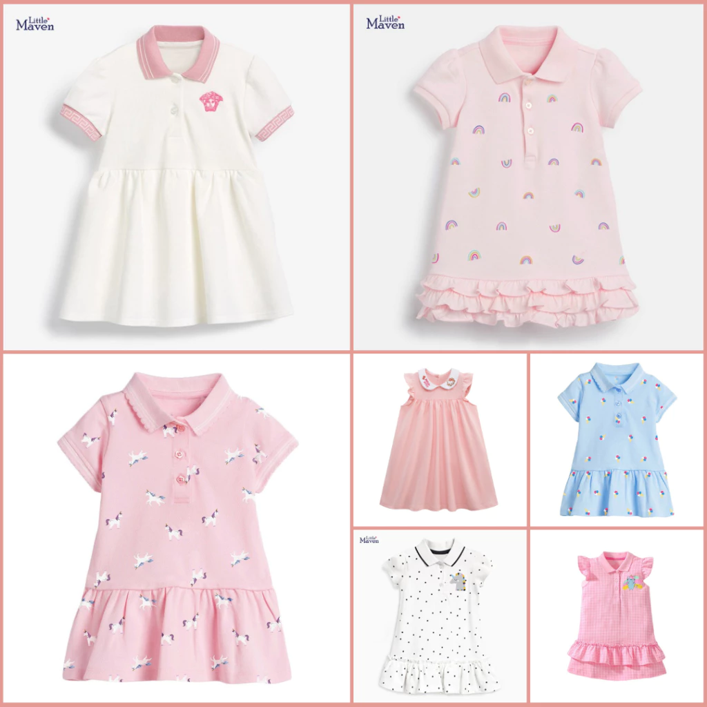 BST váy polo hè bé gái cotton tay ngắn Little Maven thời trang từ 2-8 tuổi