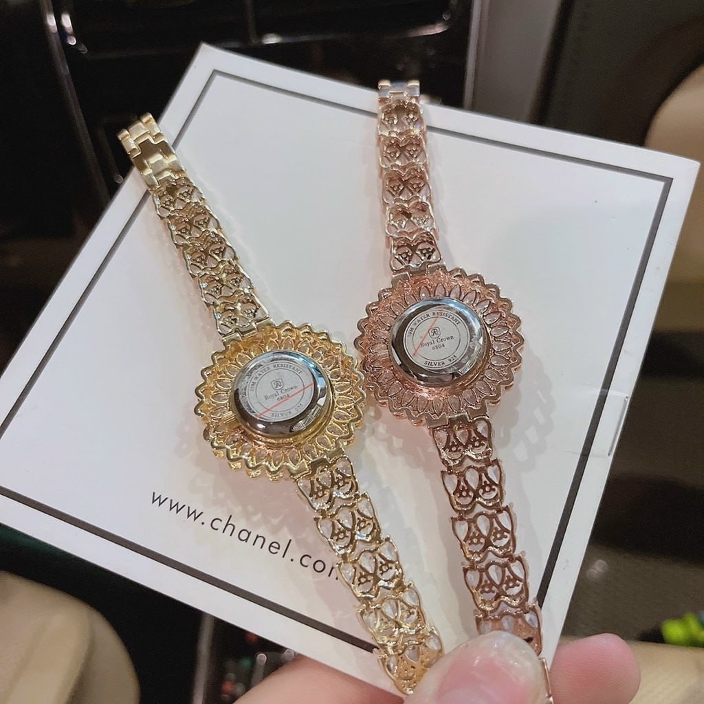 Đồng hồ nữ chính hãng Royal Crown 6804 dây thép đính đá cao cấp, chống nước, đeo tay đẹp, sang chảnh, thời trang