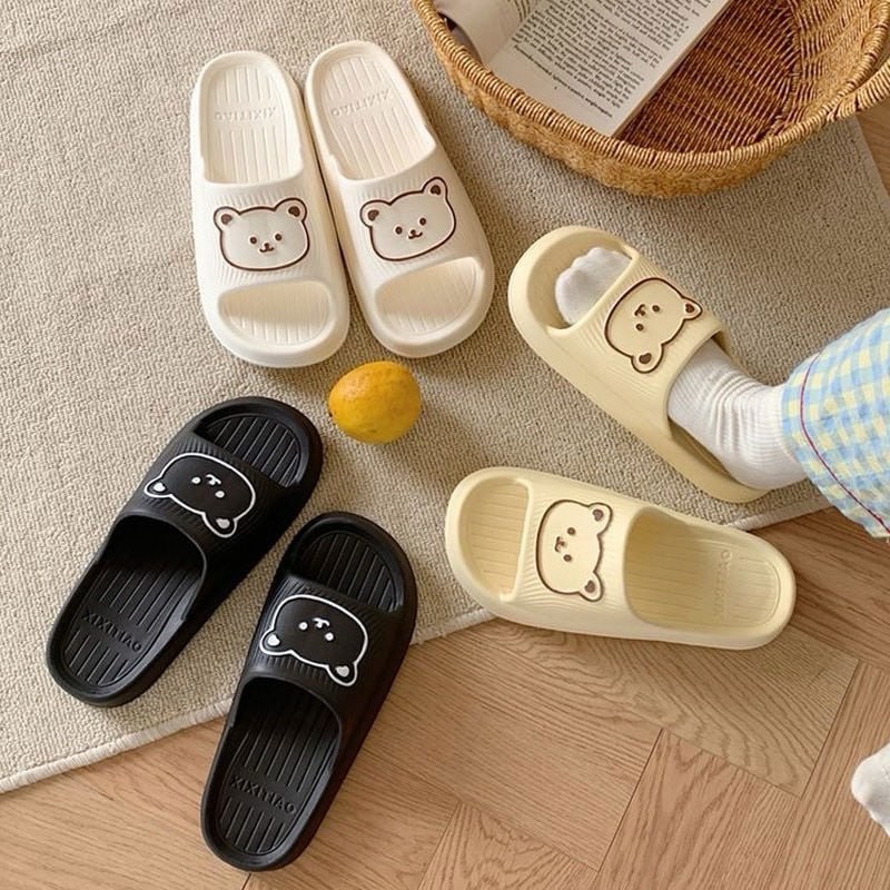 Dép nữ, Dép Đi Trong Nhà Đế Dày In Hình Gấu Dễ Thương Cho Nam Và Nữ