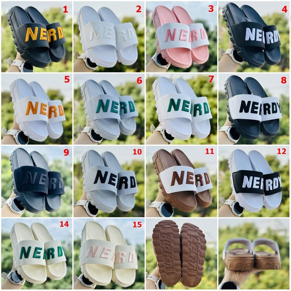 Dép nerdy quai ngang nam nữ đế Left Right cao 4cm, quai chữ NERRDY thêu nỗi ❤️TẶNG VỚ ❤️ Form rộng chọn giảm 1 size