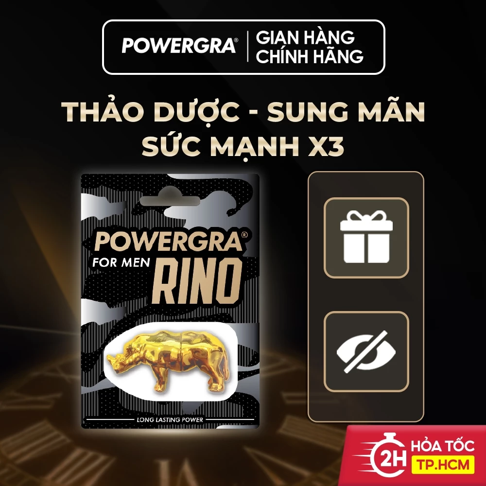 Thực phẩm bảo vệ sức khỏe tăng cường sinh lý nam giới Powergra Rino - Vỉ dùng thử 1 viên