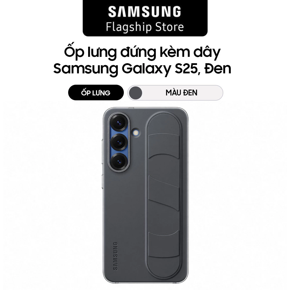 Ốp lưng đứng kèm dây Samsung Galaxy S25, Đen
