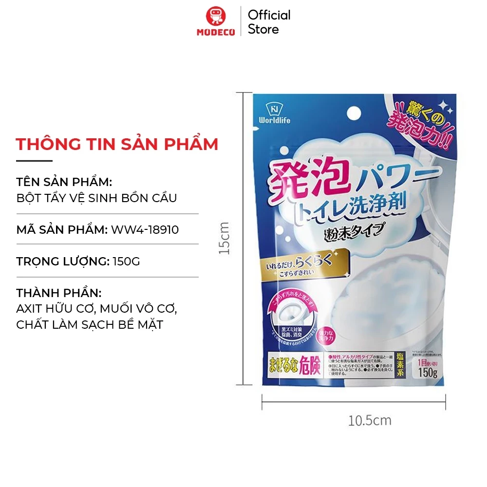 Bột Tẩy Bồn Cầu Thế Hệ Mới Modeco - Tẩy Bồn Cầu Bị Ố Vàng, Tẩy Cặn Diệt Khuẩn Khử Mùi Hôi Mạnh Mẽ, Dành Cho Người Lười