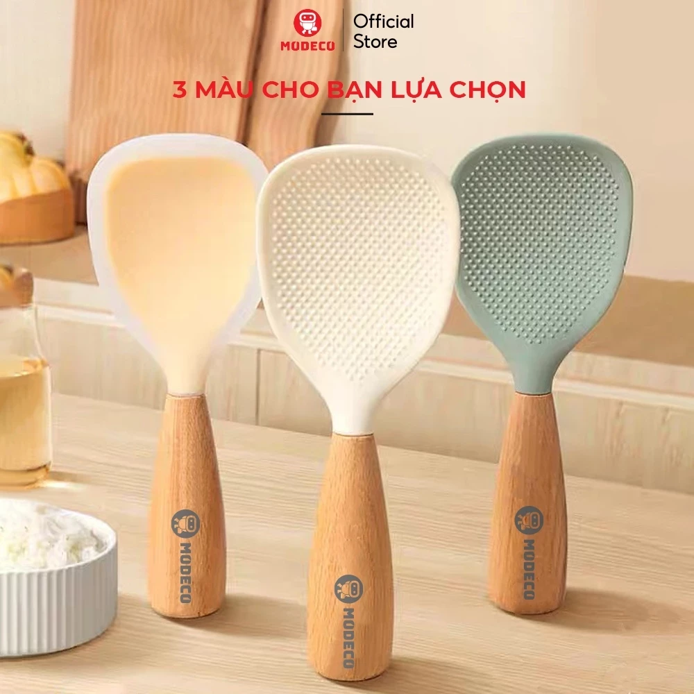 Muôi Xới Cơm Chống Dính Cao Cấp Modeco, Cán Gỗ Sồi Chịu Nhiệt Tốt, Chống Nóng Và Có Thể Để Đứng An Toàn Dễ Sử Dụng