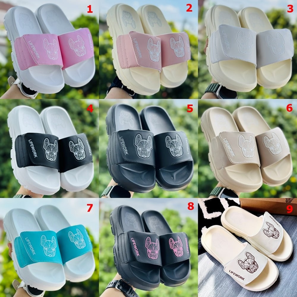 Dép Lifework TẶNG VỚ quai ngang đế cao 5cm Life-work nam nữ, quai dán Life work | Size rộng - Nên chọn giảm 1 size
