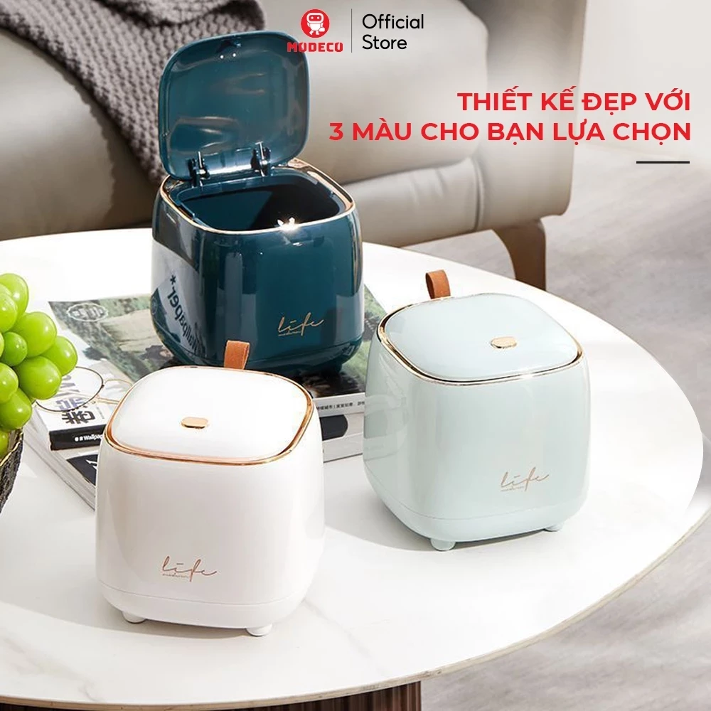 Thùng Rác Mini Để Bàn Có Nắp Modeco - Chất Liệu Nhựa Abs Cao Cấp, Đẹp Sang Trọng Để Phòng Khách, Văn Phòng, Bàn Học