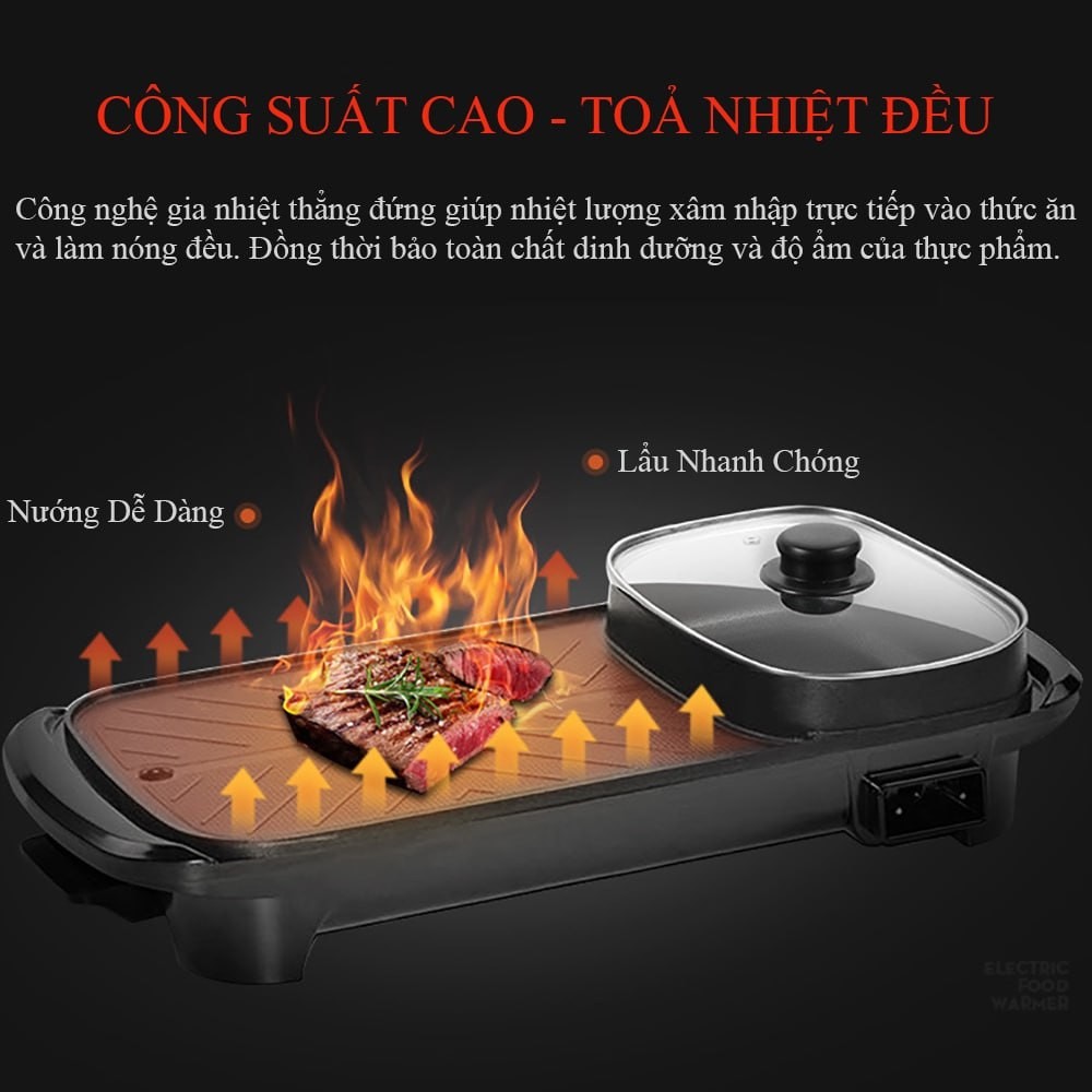 Nồi lẩu nướng dài đa năng 2 trong 1 với công suất 1300W, an toàn tiện lợi. Bảo hành 24 tháng trên toàn quốc.