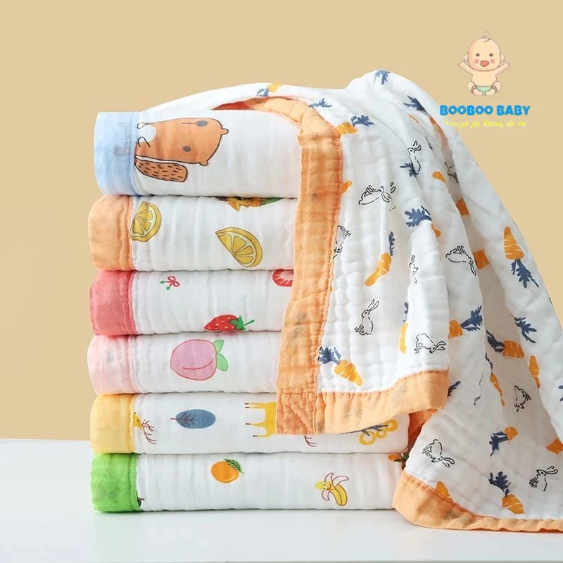 Chăn xô cotton 4 lớp - hàng cao cấp (loại có viền, có thể dùng làm khăn quấn, khăn tắm) BB35