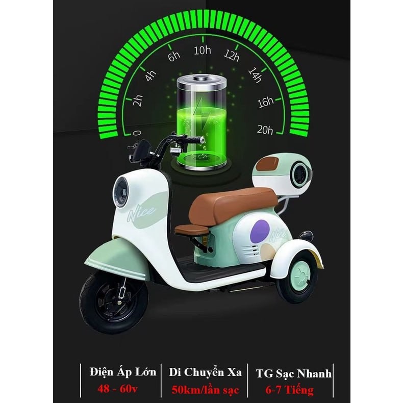 e điện 3 bánh dành cho người già, người khuyết tật, Hàng chính hãng, bảo hành 3 năm