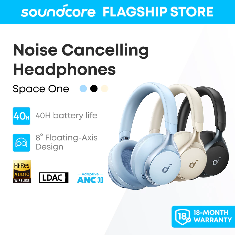 Soundcore by Anker Space One, Tai nghe chống ồn chủ động 98%, Thời gian phát ANC 40 giờ, A3035