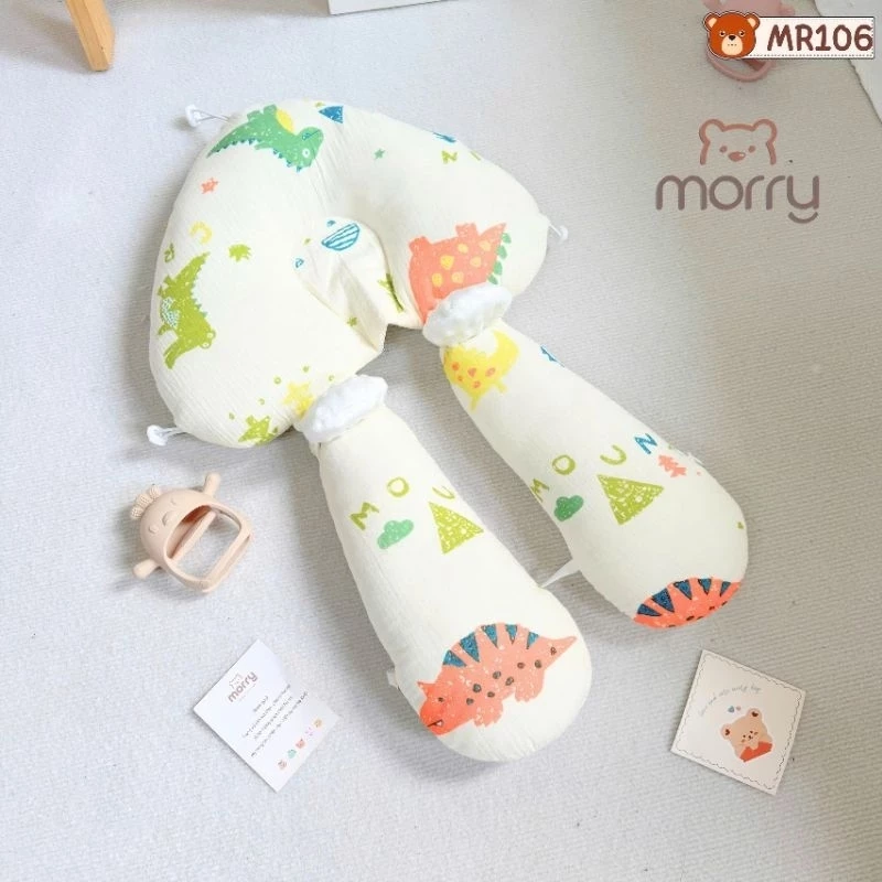 Gối đa năng chữ U NẤM, Gối Chặn Kiêm Gối Ôm Chất Xô Muslin Trần Bông Êm Ái, Thoáng Mát Cho Bé BB233