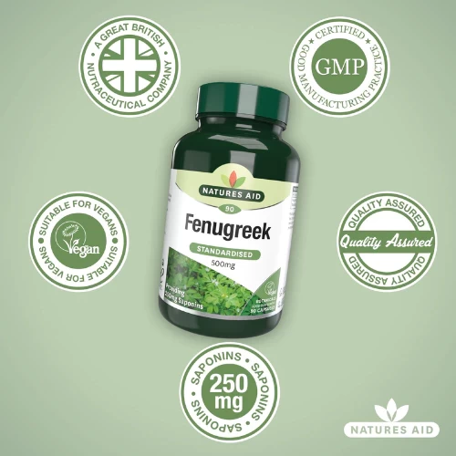 Viên uống lợi sữa cỏ cà ri Fenugreek Natures Aid 500mg lọ 90 viên giúp cải thiện chất lượng sữa