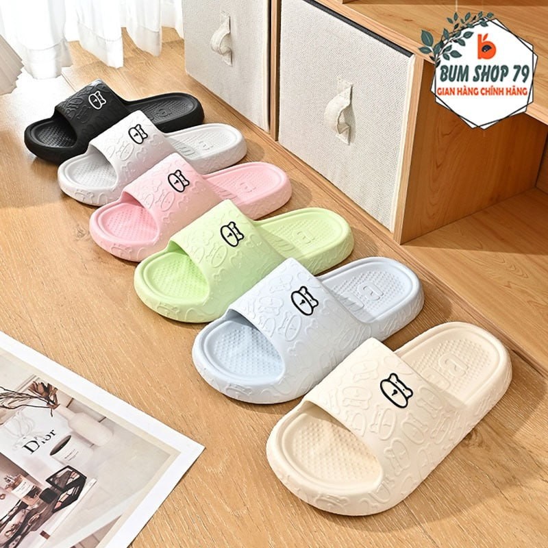 Dép Nam Nữ Quai Ngang Hình Mặt Gấu Nổi Dễ Thương Siêu Nhẹ, Dép Mang Trong Nhà Chất Liệu Eva Êm Chân Chống Trơn Trượt