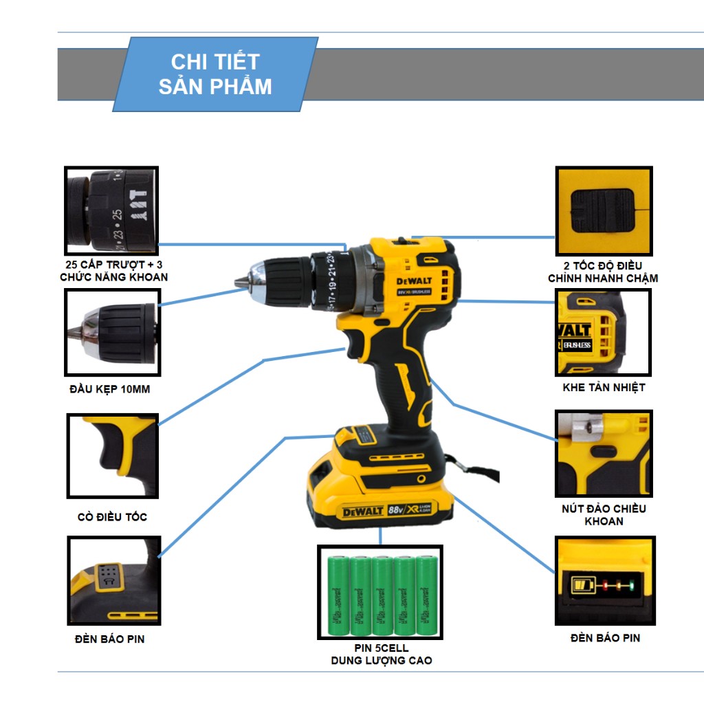 Máy Khoan Pin | Máy Khoan Không Chổi Than 3 Chức Năng Có Búa | Khoan Tường | Khoan Sắt| Bắn Vít