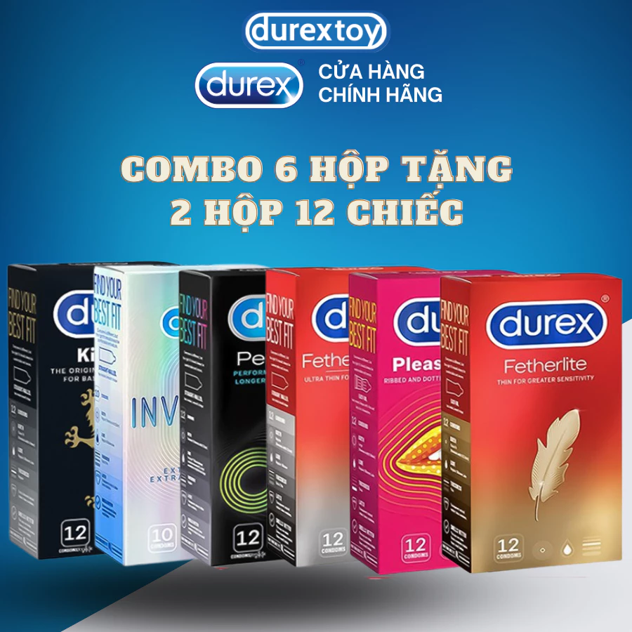 Combo 6 Hộp Bao Cao Su Durex 70 cái chính hãng tùy chọn pleasuremax. invisible. performa. kingtex. fertherlite ultima