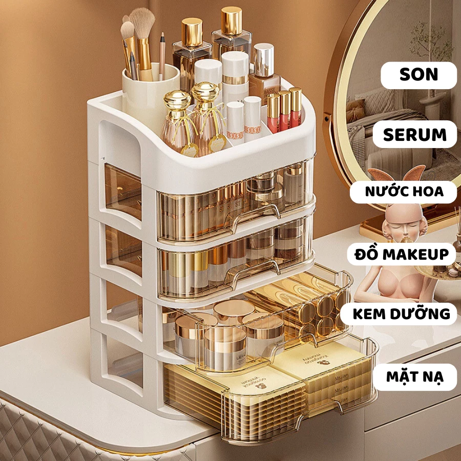 Kệ Đựng Mĩ Phẩm ENODA HOME, Kệ Nhựa Nhiều Tầng Để Bàn, Tủ Mini Đựng Đồ Thiết Kế Tinh Tế P025