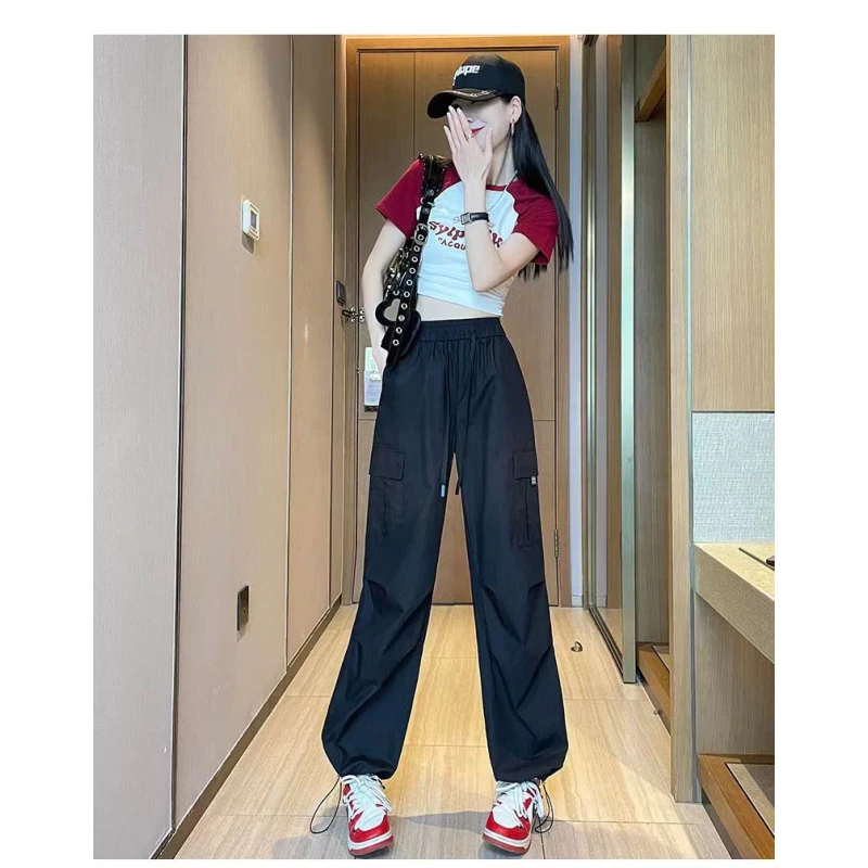 ZHELIHANGFEI Quần Dài Eo Cao Ống Suông Phối Túi Thời Trang Mùa Hè Giản Dị Dành Cho Nữ