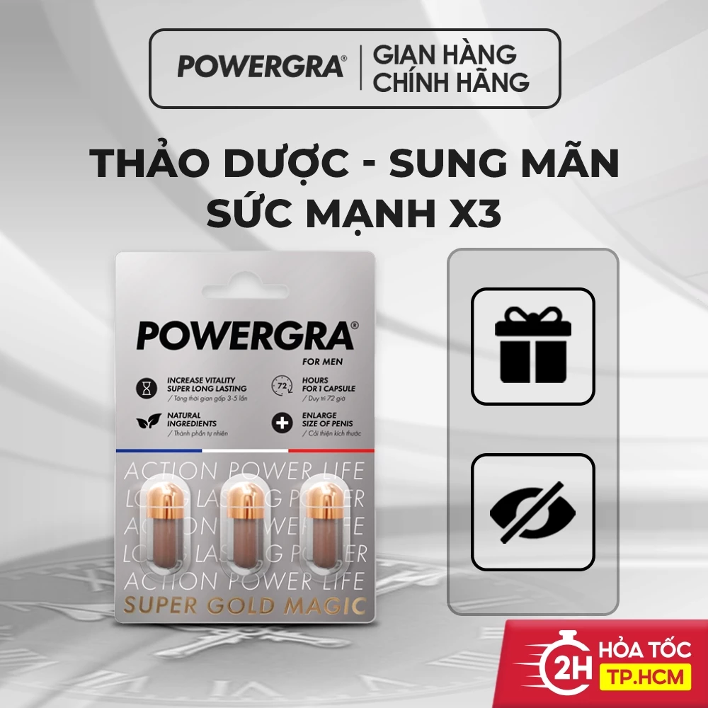 Thực phẩm bảo vệ sức khỏe tăng cường sinh lý nam giới Powergra (Super Gold Magic) - Vỉ dùng thử 3 viên