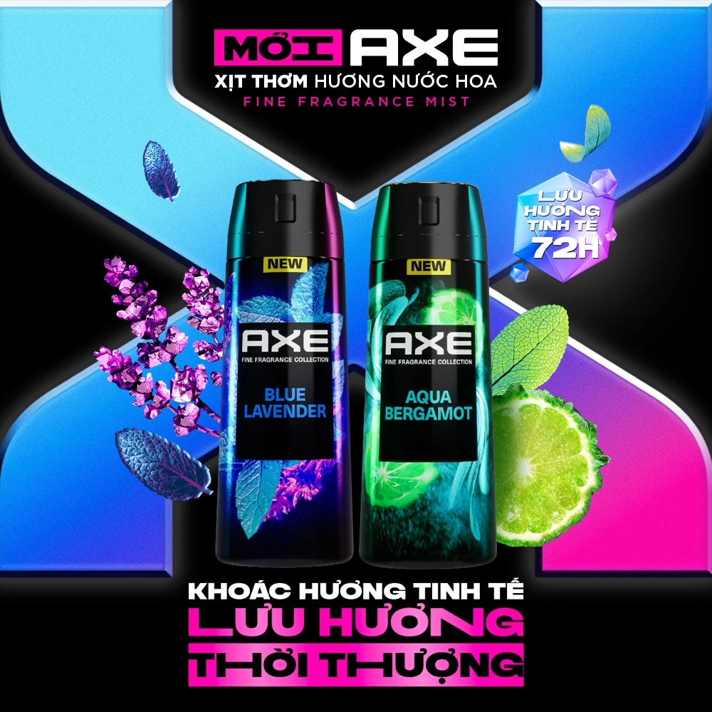 Xịt thơm nước hoa cao cấp AXE 135ml, Fine Fragrance mist lưu hương tinh tế và khử mùi lên tới 72h