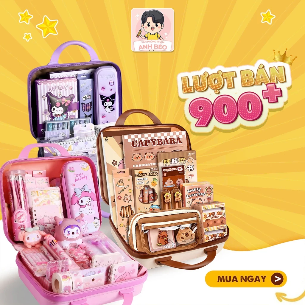 Set dụng cụ học tập hoạt hình đáng yêu - Hộp quà tặng văn phòng phẩm dễ thương dịp lễ cho bé