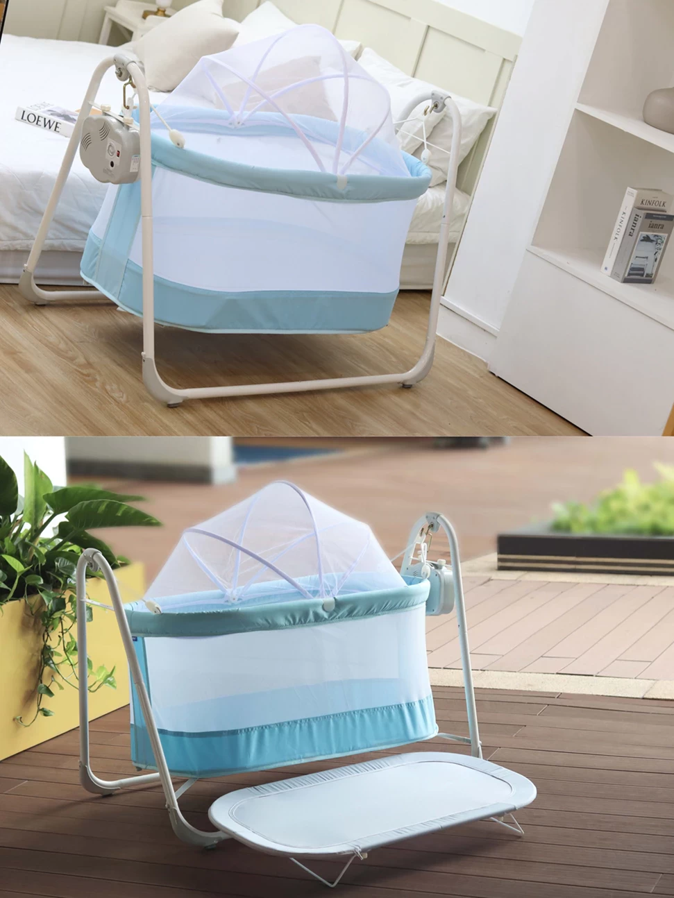 Nôi điện cho bé sơ sinh tự động AUTORU mẫu mới 2024, nôi em bé dây treo mềm ru ngủ êm ái, dùng sạc dự phòng 5V an toàn
