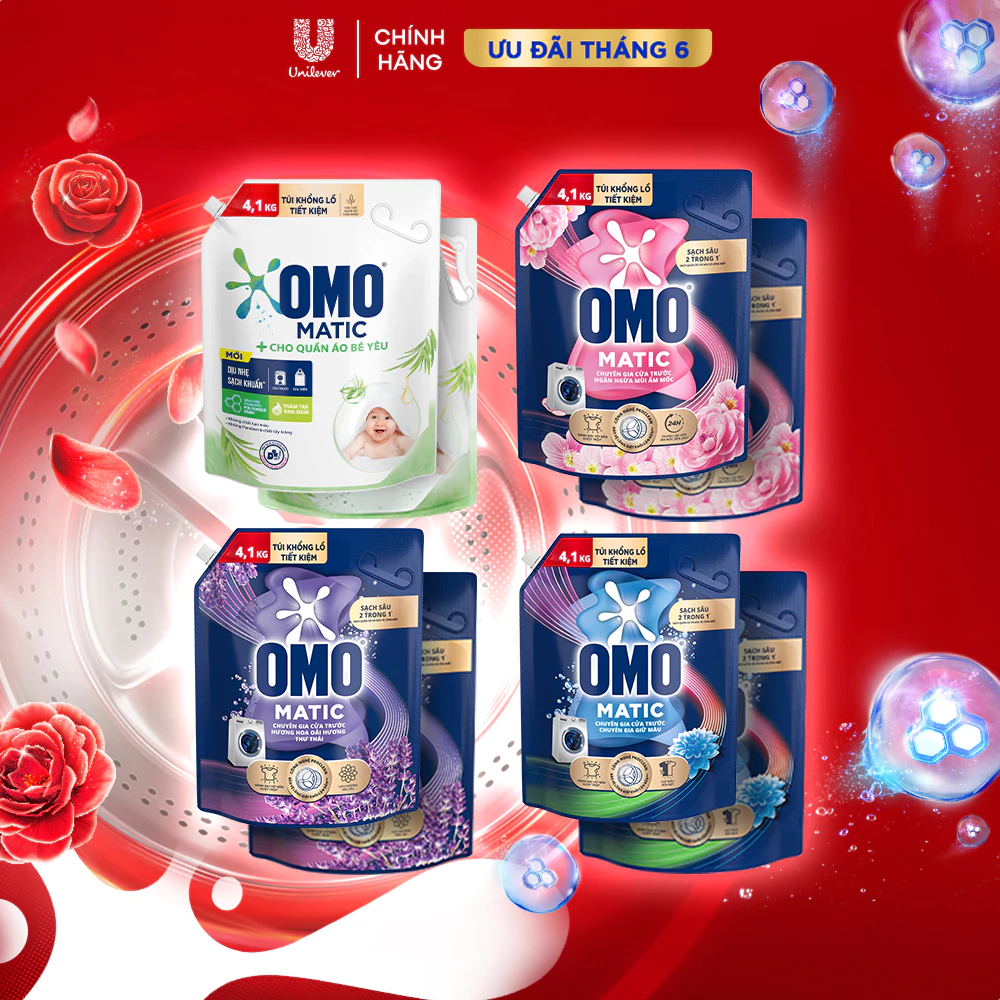 Combo 2 Túi Nước giặt OMO Matic Cửa trước 4,1kg/túi