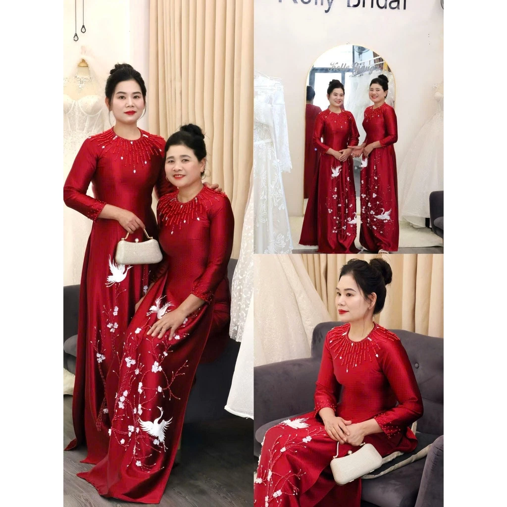 Áo dài truyền thống mẹ lụa RUBY HẠ NHIÊN cổ tròn tay lỡ