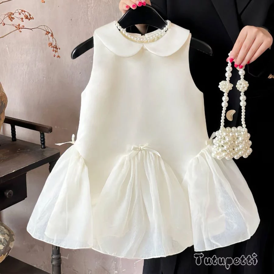 Đầm váy dự tiệc cho bé gái Tutupetti thiết kế cổ yếm thiên thanh dịu dàng