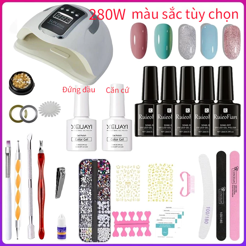 Combo làm nail Bộ làm nail tại nhà Đèn móng tay 54W/120W/280W Bộ dụng cụ làm móng Bộ làm móng sơn gel 54 chai