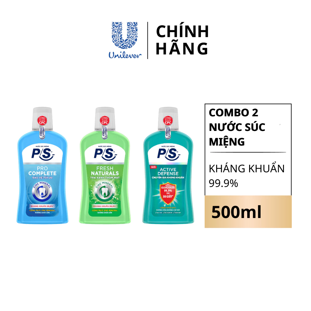 Bộ 2 Nước súc miệng P/S Pro Complete 500ml giúp kháng khuẩn 99.9%