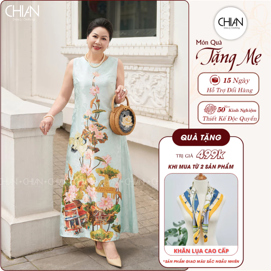 Đầm thiết kế CHIAN dáng suông giấu bụng tặng Mẹ màu sắc tinh tế, sang trọng và hiện đại Bigsize_CDSN25004G