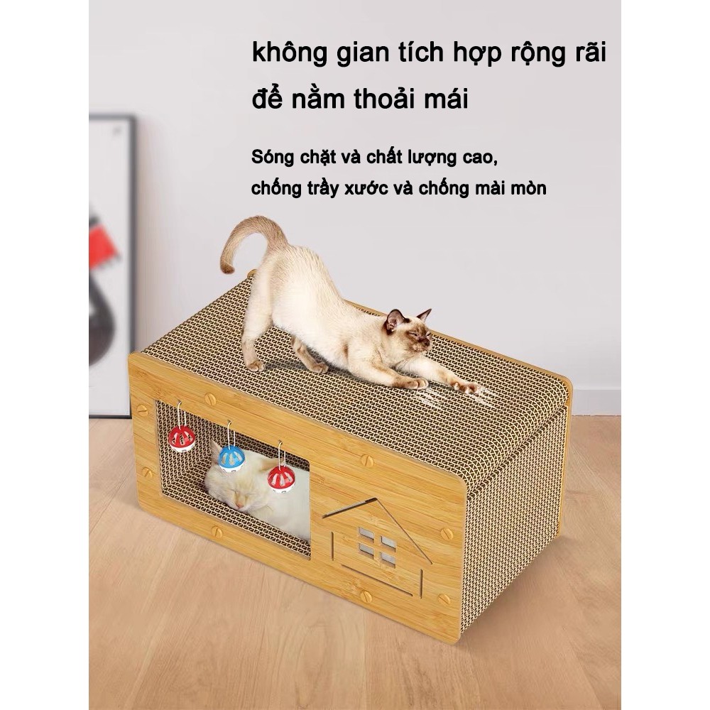 Cào Móng Mèo Kết Hợp Nhà Mèo 2in1, Đồ Chơi Mèo Kleen Cat Kích Thước Lớn Tặng Kèm Cỏ Mèo - CM12