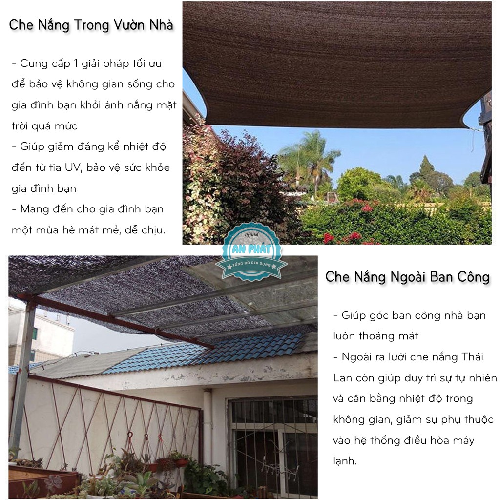 Lưới che nắng thái lan khổ 4mx5m, Bạt che nắng ban công ngoài trời, lưới 96% chặn tia uv hiệu quả