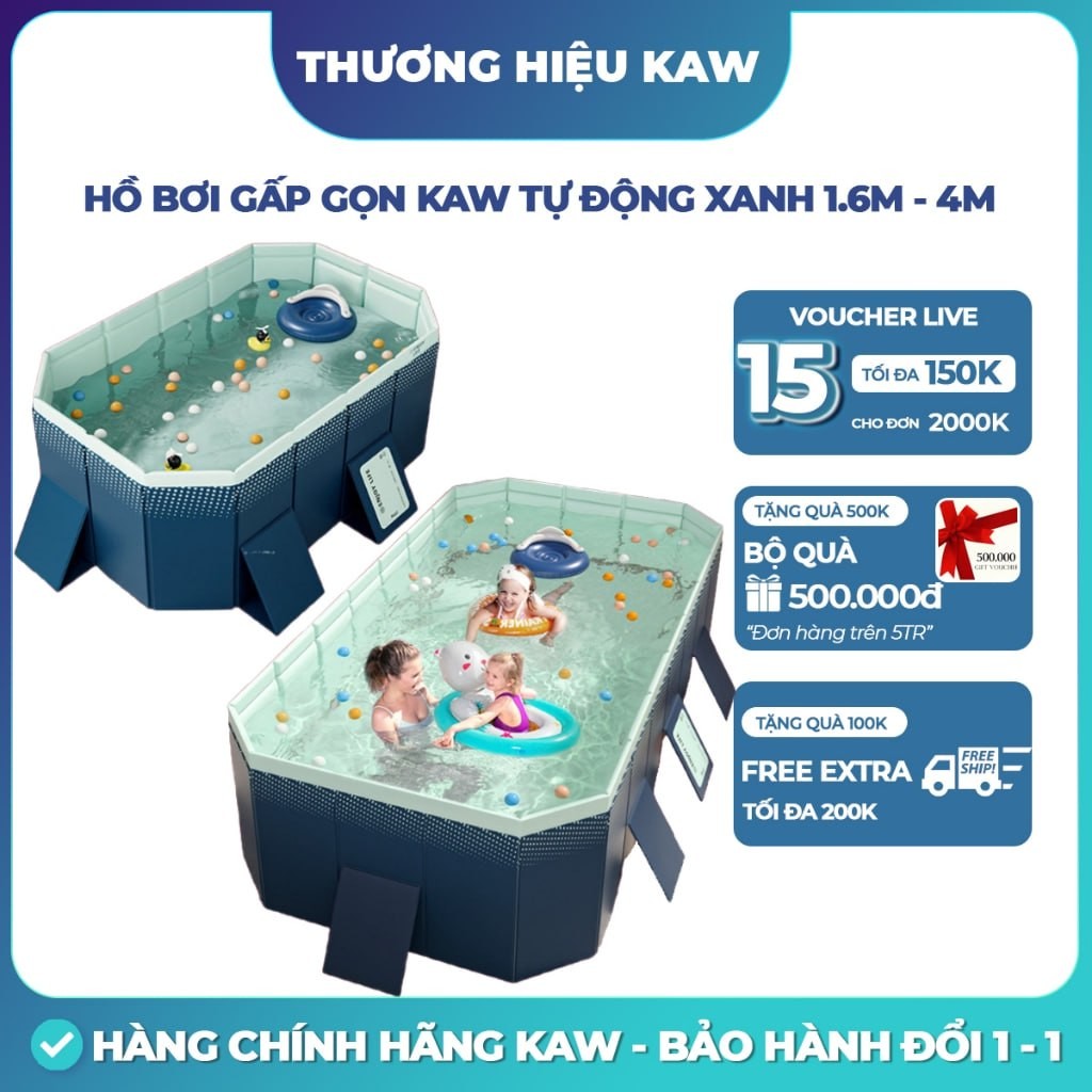 Hồ bơi tự động KAW - Không Bơm Hơi, Gấp Gọn, Bền Bỉ, Đa Dạng Kích Thước, Bảo Hành 1 Đổi 1