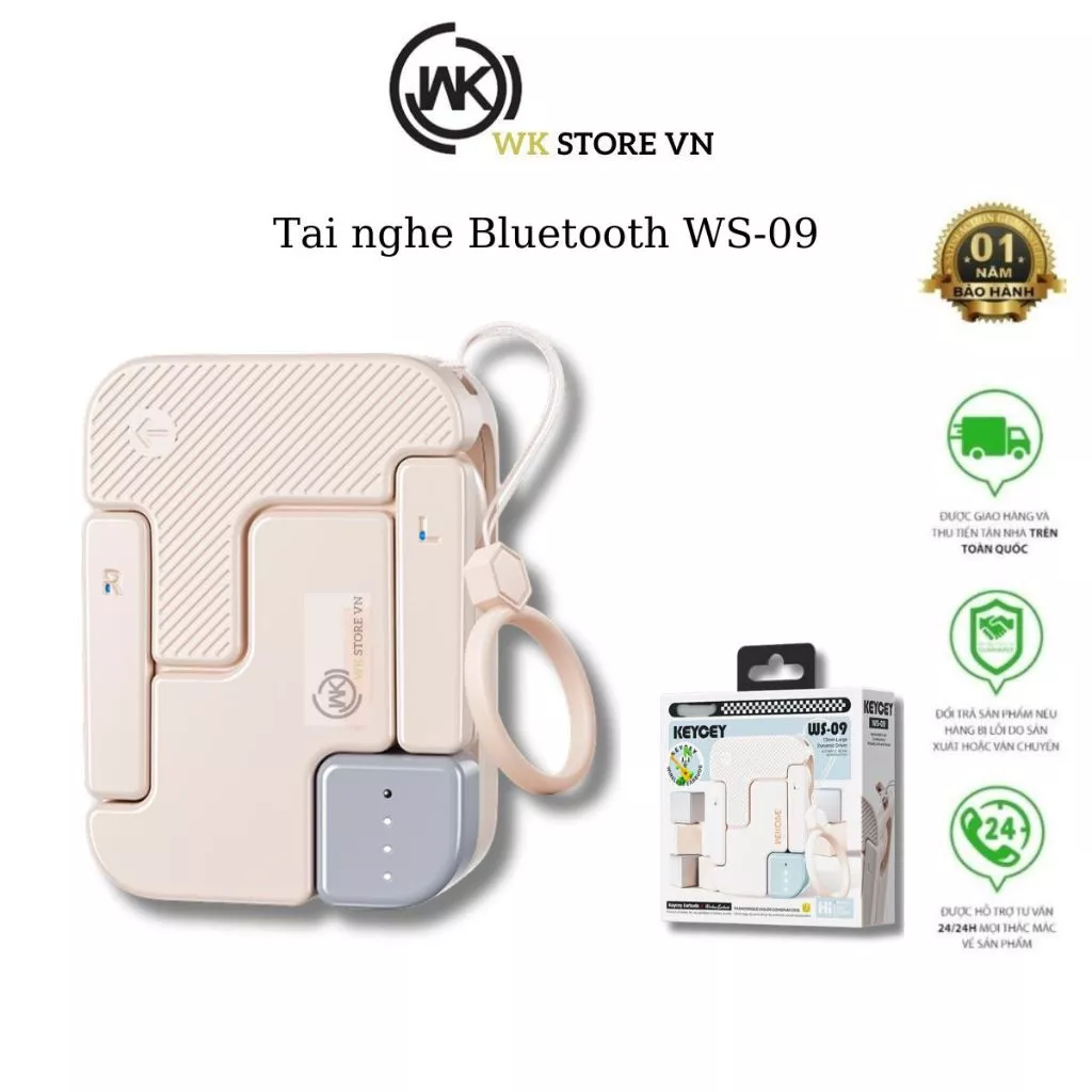 Tai nghe Bluetooth WS09 âm thanh sống động, pin bền