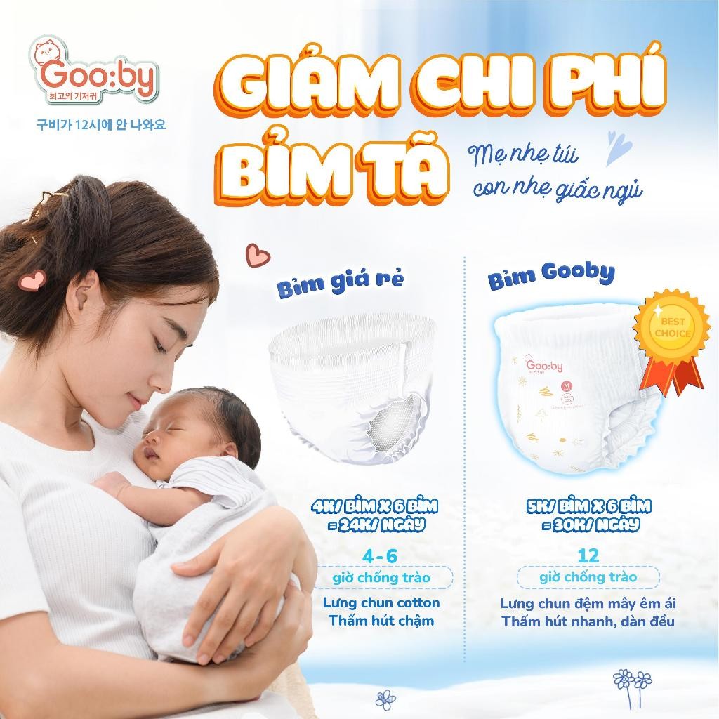 [Kèm quà] Combo 6 bịch Tã/bỉm quần Gooby Premium-Chuyên gia bỉm đêm, chống trào 12h, size M/L/XL/XXL