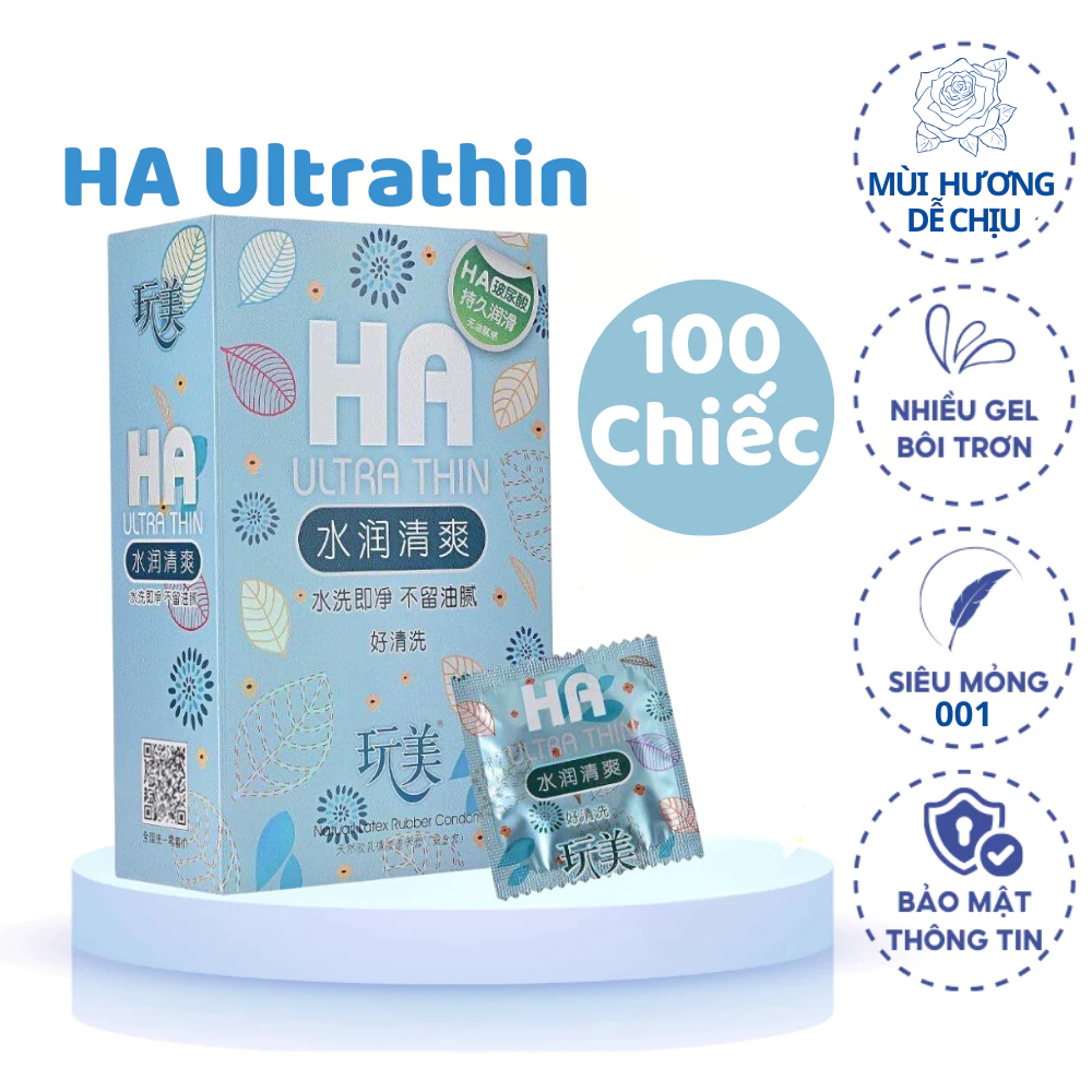 Bao cao su Ha Ultra Thin siêu mỏng, nhiều gel bôi trơn, nội địa Trung - 100 bao