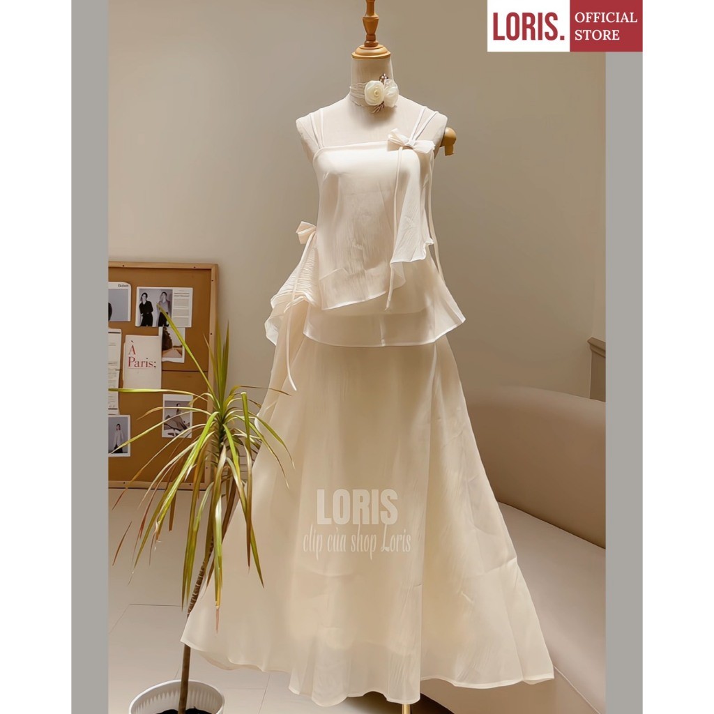 LORIS - Đầm hai dây màu kem dáng suông dạo phố